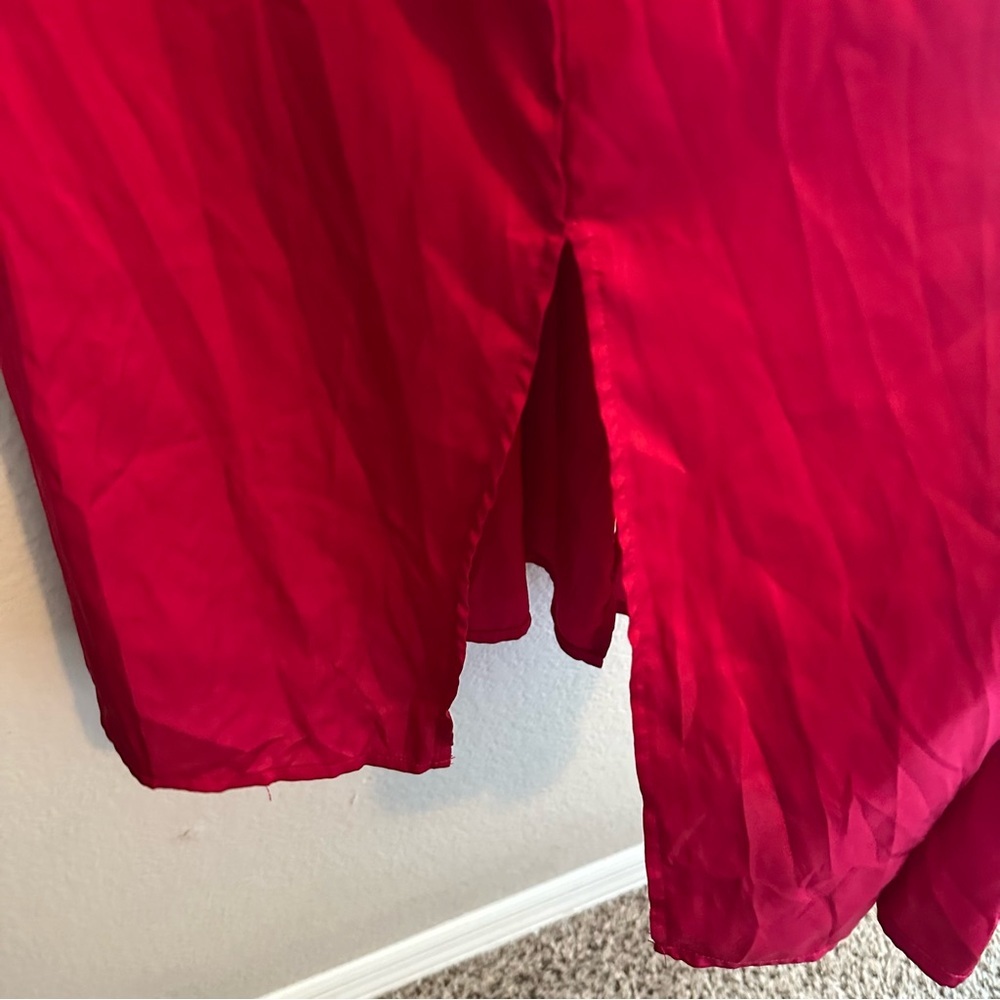 nicole miller red rhinestone strap satin slip dress vivid red midi slit sz large - Picture 5 of 10